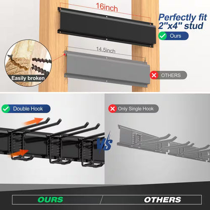 34 In. Garage Tool Storage Steel Rack, 300 Lbs. Load Capacity Wall Mounted Storage Organizer System with 6 Hooks