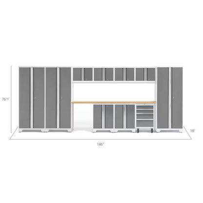 Bold Series 12-Piece 24-Gauge Stainless Steel Garage Storage System in Gray (186 In. W X 77 In. H X 18 In. D)