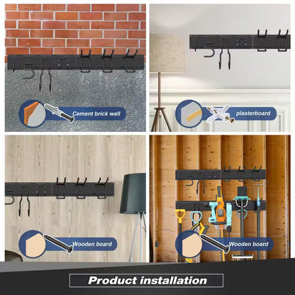 34 In. Garage Tool Storage Steel Rack, 300 Lbs. Load Capacity Wall Mounted Storage Organizer System with 6 Hooks