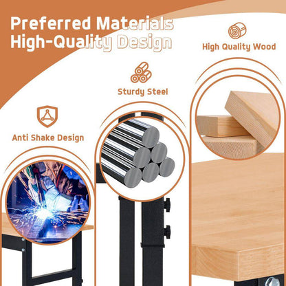 48 In. W X 24 In. D Heavy-Duty Work Bench Adjustable Work Bench Work Table, Solid Wood Top with Foot Pads and Partition