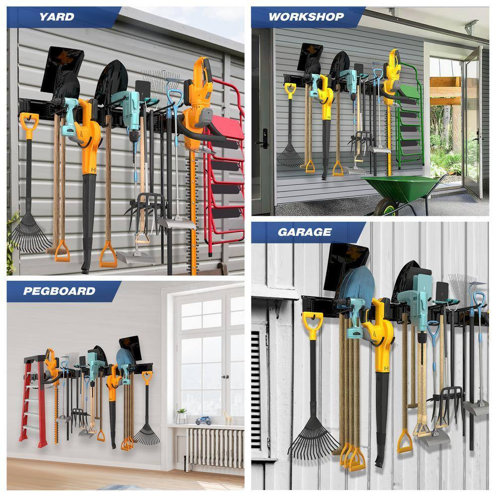 34 In. Garage Tool Storage Steel Rack, 300 Lbs. Load Capacity Wall Mounted Storage Organizer System with 6 Hooks