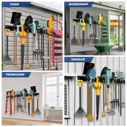 34 In. Garage Tool Storage Steel Rack, 300 Lbs. Load Capacity Wall Mounted Storage Organizer System with 6 Hooks
